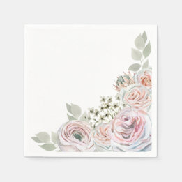 Serviette En Papier White Delicate aquarelle rose palepink Anniversair