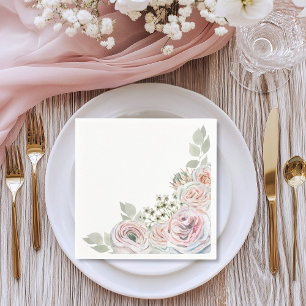 Serviette En Papier White Delicate aquarelle rose palepink Anniversair