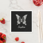 Serviette En Papier White Diamond Butterfly, DIY Script Nom, Black (En situation)