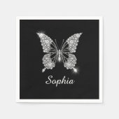 Serviette En Papier White Diamond Butterfly, DIY Script Nom, Black (Devant)