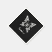 Serviette En Papier White Diamond Butterfly, DIY Script Nom, Black (Coin)