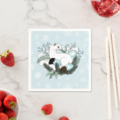 Serviette En Papier White Ermine Blue Christmas Snowflakes  (En situation)