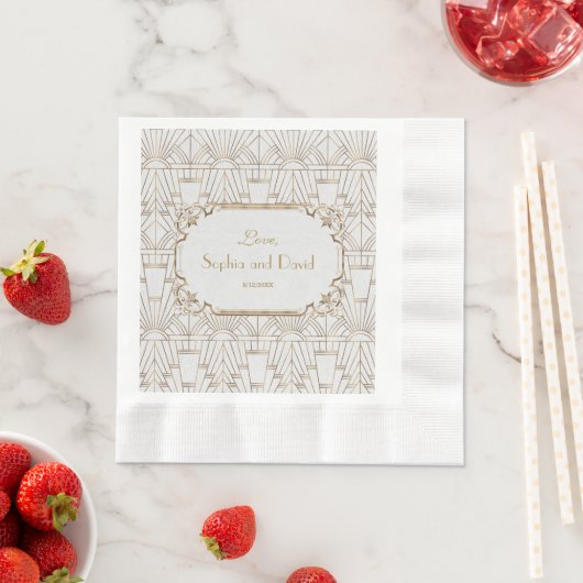 Serviette En Papier White Gold Great Gatsby Art Déco Mariage des année (En situation)