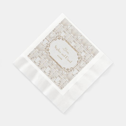 Serviette En Papier White Gold Great Gatsby Art Déco Mariage des année (Coin)