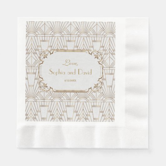 Serviette En Papier White Gold Great Gatsby Art Déco Mariage des année (Devant)