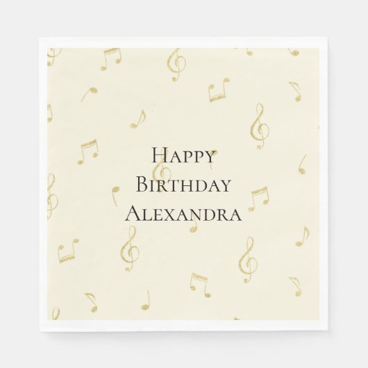 Serviette En Papier White Gold Music Notes Birthday (Devant)