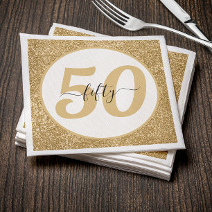 Serviette En Papier White & Gold Parties scintillant 50 Cinquante ans