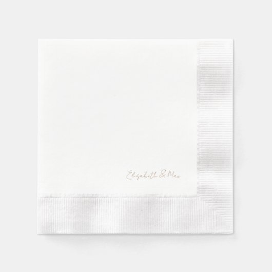 Serviette En Papier White Gold Script Noms Réception de mariage (Devant)