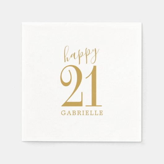 Serviette En Papier White Gold Simple Joyeux Nom d'âge personnalisé An (Devant)