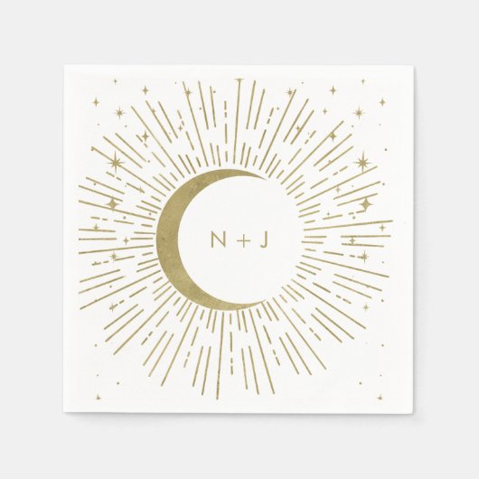 Serviette En Papier White & Gold Stars Celestial Sunburst Moon Mariage (Devant)