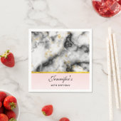 Serviette En Papier White Gray Marble with Gold Ribbon (En situation)