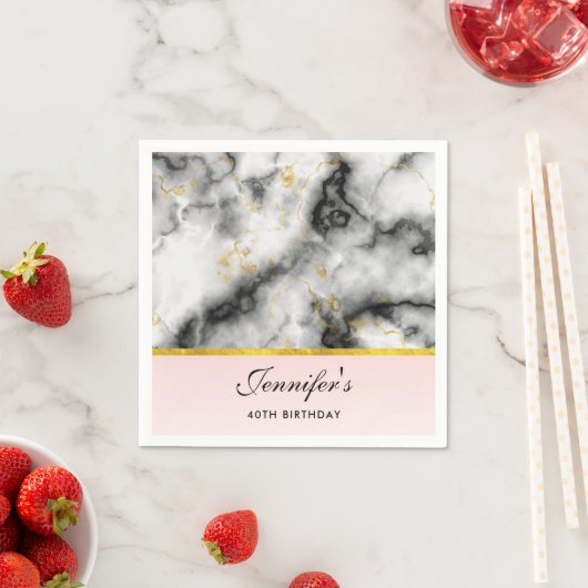 Serviette En Papier White Gray Marble with Gold Ribbon (En situation)