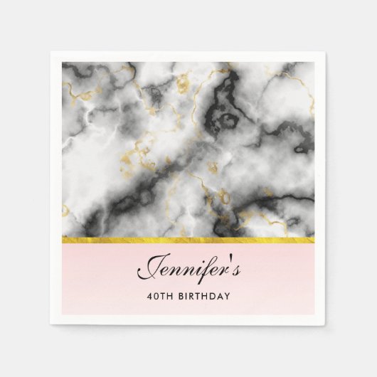 Serviette En Papier White Gray Marble with Gold Ribbon (Devant)