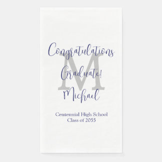 Serviette En Papier White Grey Blue Monogrammed Graduation Party
