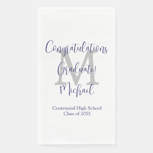 Serviette En Papier White Grey Blue Monogrammed Graduation Party (Devant)