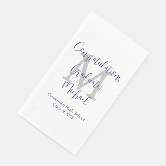 Serviette En Papier White Grey Blue Monogrammed Graduation Party (Coin)