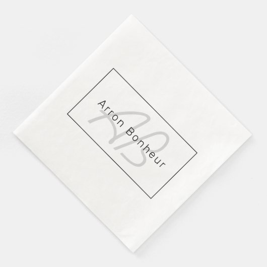 Serviette En Papier White Grey et Black | Cool Name & Monogram (Coin)