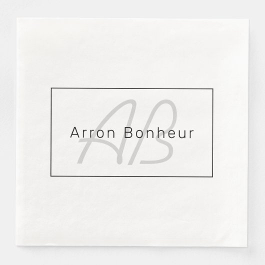 Serviette En Papier White Grey et Black | Cool Name & Monogram (Devant)