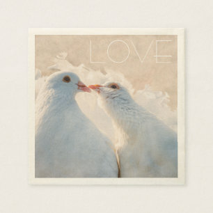 Serviette En Papier White Kissing Doves - Love personnalisable