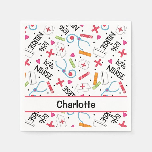 Serviette En Papier White Love a Nurse Whimsy Art Personnalisé Party (Devant)
