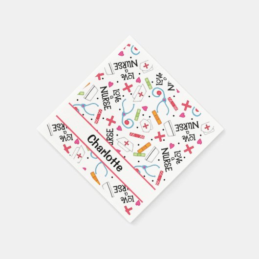 Serviette En Papier White Love a Nurse Whimsy Art Personnalisé Party (Coin)