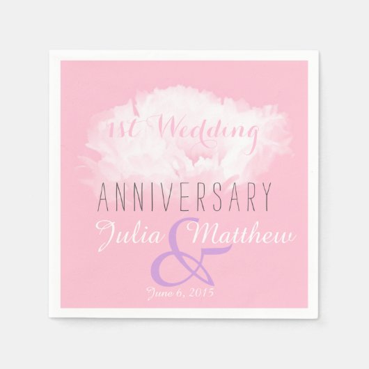 Serviette En Papier White Peony 1er Mariage Anniversaire papier Napkin (Devant)