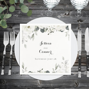 Serviette En Papier White Peony Greenery Wedding Square Cocktail