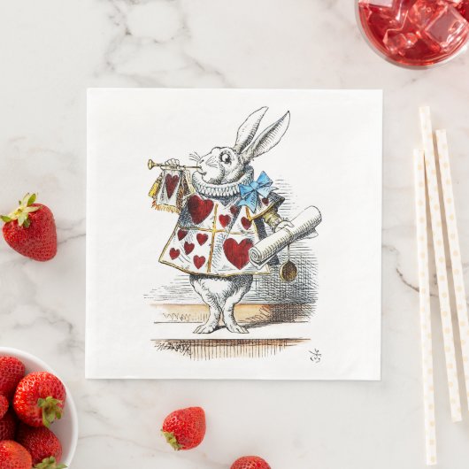 Serviette En Papier White Rabbit Alice Wonderland Hearts (En situation)