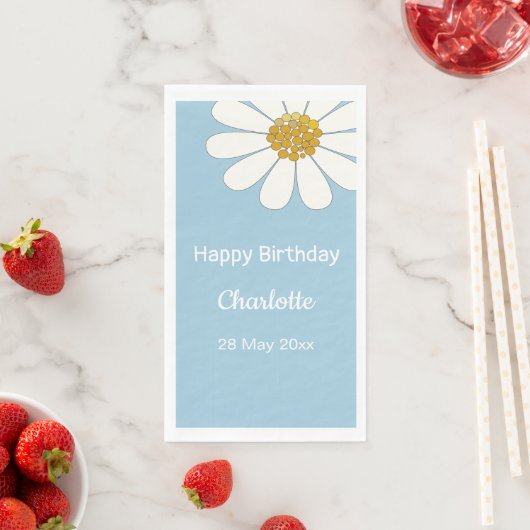 Serviette En Papier White Retro Moderne Daisy Fleur Anniversaire (En situation)