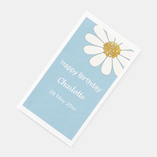 Serviette En Papier White Retro Moderne Daisy Fleur Anniversaire (Coin)