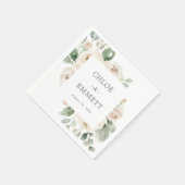 Serviette En Papier White Rose Floral Eucalyptus Wedding (Coin)