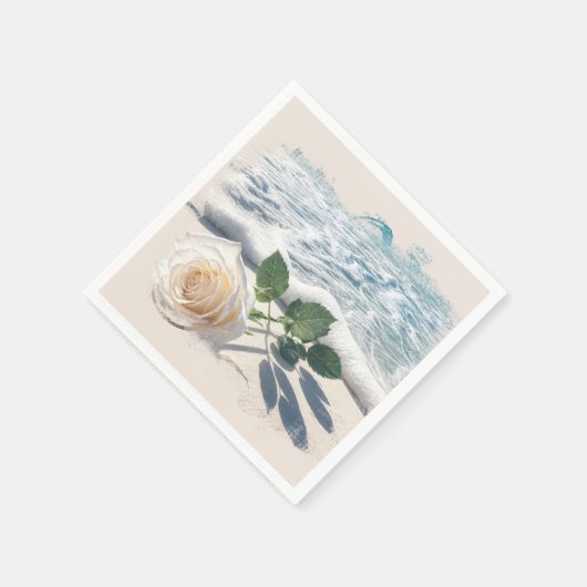 Serviette En Papier White Rose On Beach Sand  (Coin)