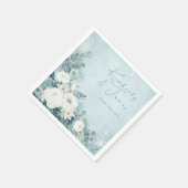 Serviette En Papier White Roses Hellebores Silver Eucalyptus Wedding (Coin)