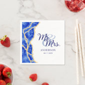 Serviette En Papier White Royal Blue et Gold Agate Mariage élégant (En situation)