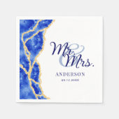 Serviette En Papier White Royal Blue et Gold Agate Mariage élégant (Devant)