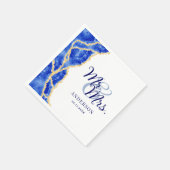 Serviette En Papier White Royal Blue et Gold Agate Mariage élégant (Coin)