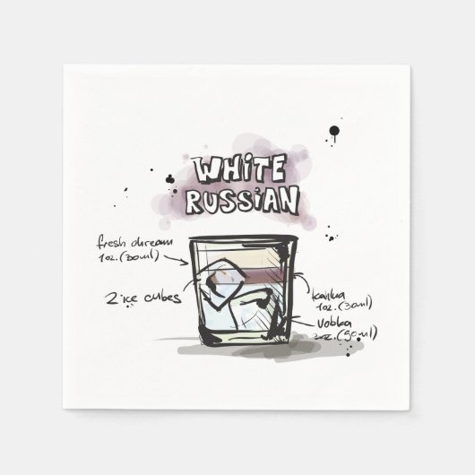 Serviette En Papier White Russe Drink Recette Cocktail Napkin (Devant)