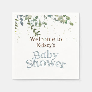 Serviette En Papier White Safari Jungle Simple Baby shower bleu