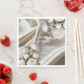 Serviette En Papier White Satin with Roses and Peony Wedding (En situation)