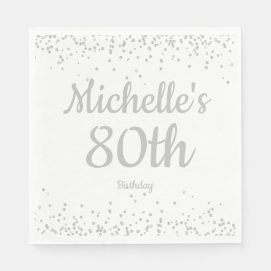 Serviette En Papier White Silver Parties scintillant Femme 80e anniver (Devant)