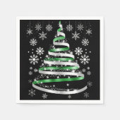 Serviette En Papier White Snowflake Silver Green Ribbon Christmas Tree (Devant)