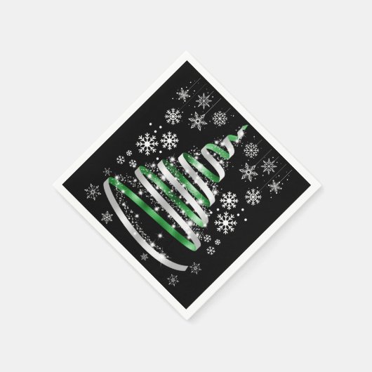 Serviette En Papier White Snowflake Silver Green Ribbon Christmas Tree (Coin)