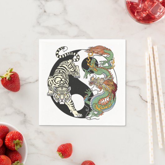 Serviette En Papier White tiger versus green dragon in the yin yang (En situation)