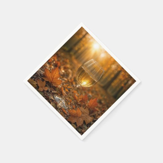 Serviette En Papier White Wine Glass In Autumn Maple Leaves (Coin)
