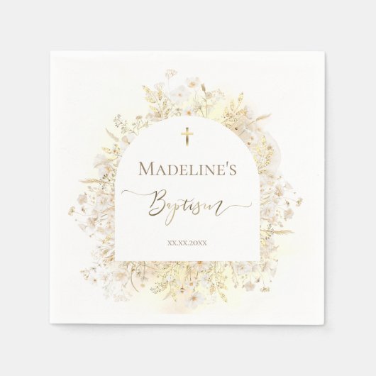 Serviette En Papier white yellow flowers Baptism  (Devant)