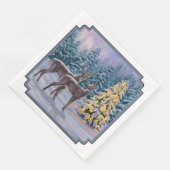 Serviette En Papier Whitetail Deer & Christmas Tree Scene hivernale (Coin)