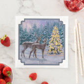 Serviette En Papier Whitetail Deer & Christmas Tree Scene hivernale (En situation)