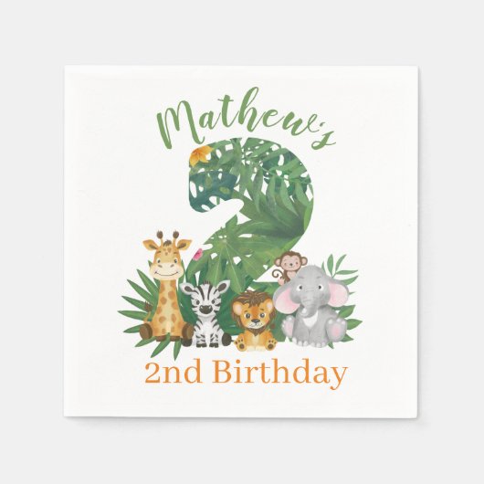 Serviette En Papier Wild One Baby 1er Anniversaire Jungle Safari Napki (Devant)