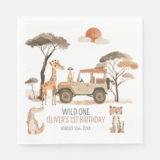 Serviette En Papier Wild One Boy 1er Anniversaire Safari (Devant)