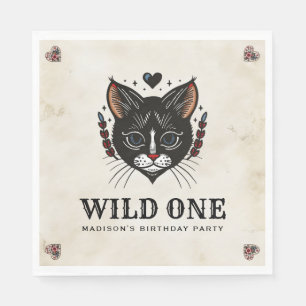 Serviette En Papier Wild One Cute Kitten Cat Rockabilly 1er Anniversai